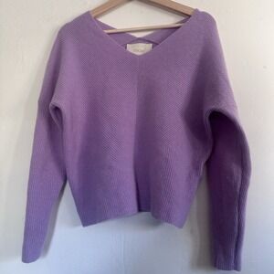 Maje Women Purple Lavender Cashmere V-Neck Pullover Sweater Luxury Size 2